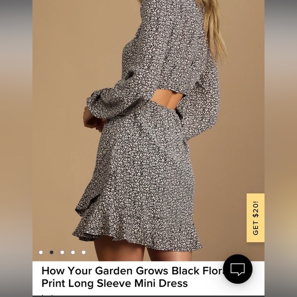 Lulus Black Floral Long Sleeve open back dress - Picture 2 of 6
